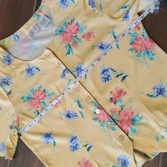 NWT VINTAGE Jacklyn Smith Sport Yellow Floral Print Button Up Blouse Women Large - Picture 8 of 13